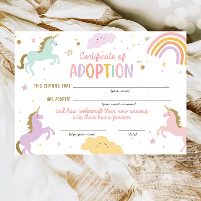 Unicorn Adoption Magical Birthday Certificate  Invitation (Creator Uploaded)