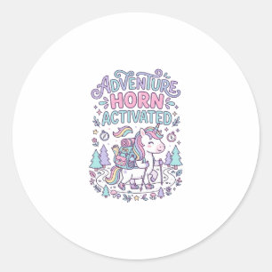 Unicorn Adventure Horn Activated Cute Pastel Graph Classic Round Sticker