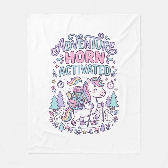 Unicorn Adventure Horn Activated Cute Pastel Graph Fleece Blanket (Front)