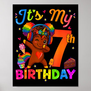 Unicorn Afro 7th Birthday Girl Natural Hair Afro A Poster