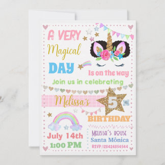 unicorn afro Puff Birthday Invitation