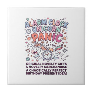Unicorn Alarm Clock Unicorn Panic Bold Typography Ceramic Tile