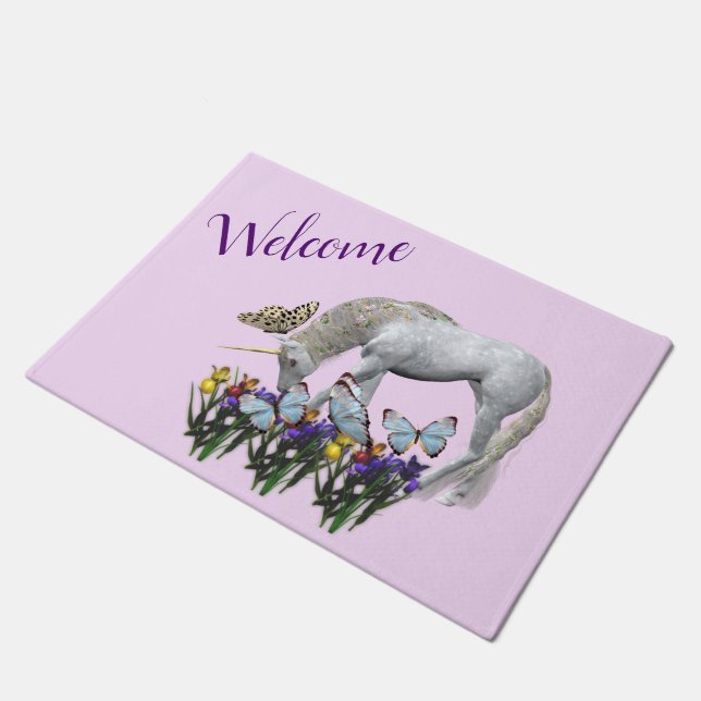 Unicorn And Butterflies Animal   Doormat (Angled)