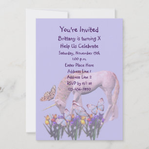 Unicorn And Butterflies Birthday Party Invitation
