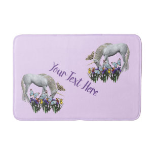 Unicorn And Butterflies Fantasy Personalised Bath Mat