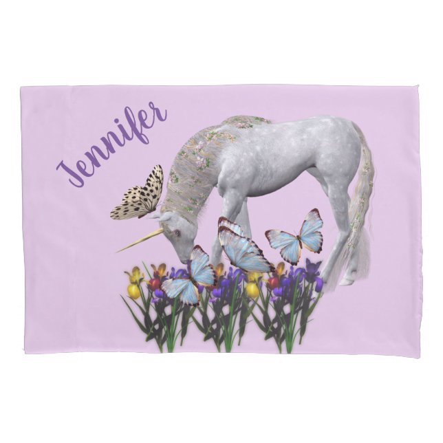 Unicorn And Butterflies Fantasy Personalised Pillowcase (Front)
