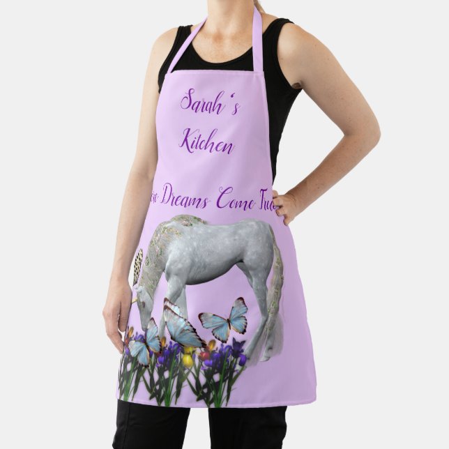 Unicorn And Butterflies Personalised Apron (Insitu)
