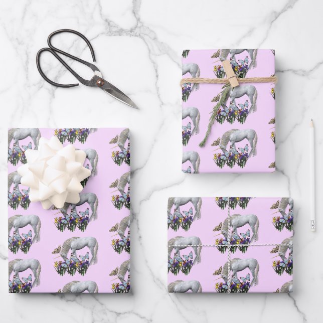 Unicorn And Butterflies   Wrapping Paper Sheet (Front)