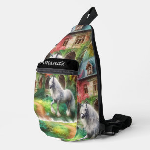 Unicorn and Castle Watercolor Girls Sling Bag