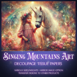 Unicorn and Child in Enchanted Woods Decoupage Tissue Paper