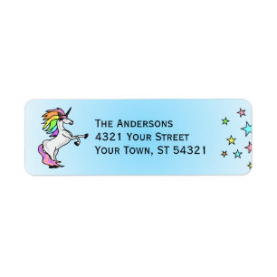 Unicorn and Colourful Stars Return Address Label