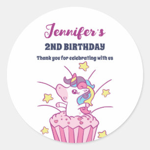 Unicorn and Cupcake Kids Birthday Party Favour Classic Round Sticker