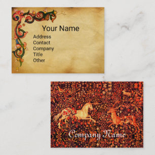 UNICORN AND DEER,ANIMALS Red Floral Parchment Business Card