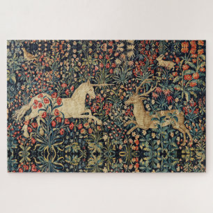 UNICORN AND DEER,FLOWERS,FOREST ANIMALS Floral Jigsaw Puzzle
