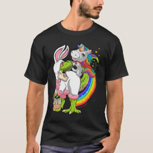 Unicorn and Dinosaur Easter Egg Basket rex Bunny T-Shirt