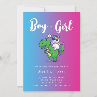 Unicorn and Dinosaur Gender Reveal Invitation 3