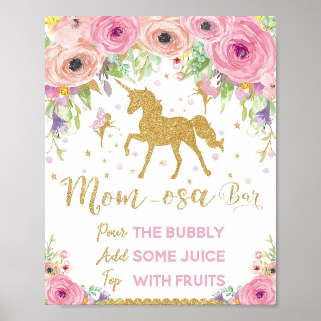 Unicorn and Fairy Baby Shower Mimosa Bar Sign (Front)