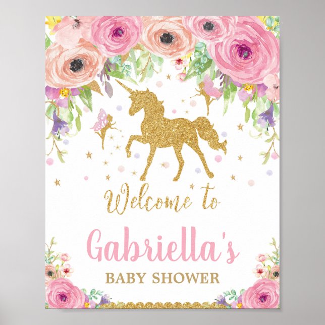 Unicorn and Fairy Baby Shower Welcome Sign Girl (Front)