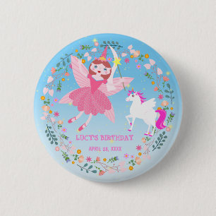 Unicorn and Fairy Magic Birthday Party 6 Cm Round Badge