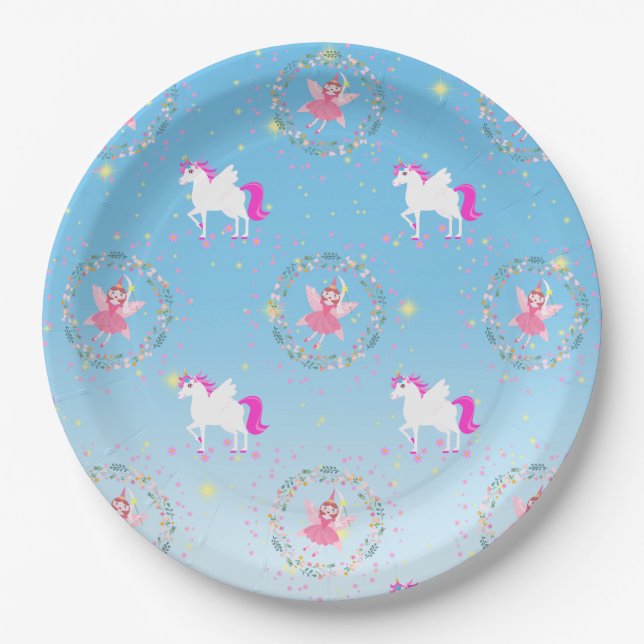 Unicorn and Fairy Magic Birthday Party Paper Plate (Front)