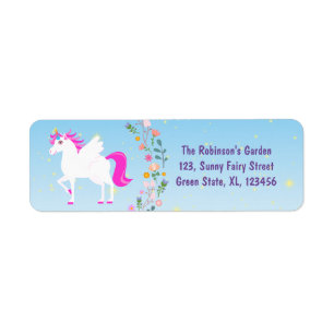 Unicorn and Fairy Magic Birthday Party Return Address Label