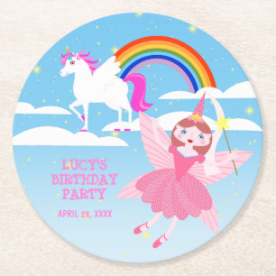 Unicorn and Fairy Magic Birthday Party Round Paper Coaster