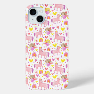Unicorn and Fairy Patterned iPhone 15 Mini Case