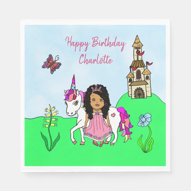 Unicorn and Fairy Personalised Birthday Party Napkin (Front)