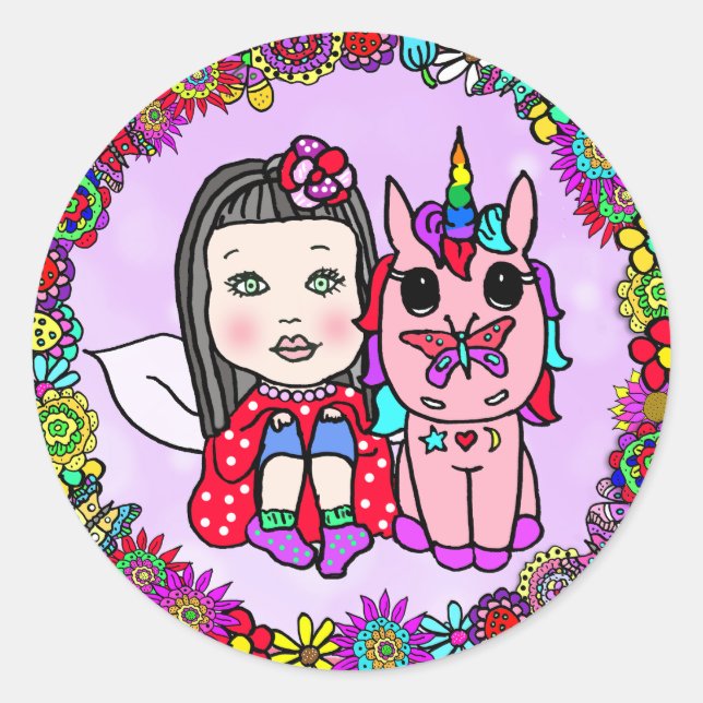 Unicorn and Fairy Whimsical Floral Stickers (Front)