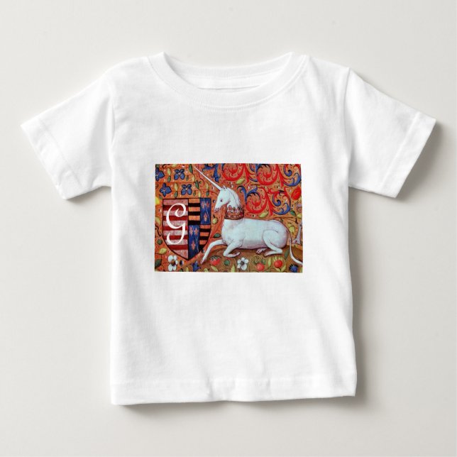 UNICORN AND FANTASY FLOWERS,FLORAL MOTIFS MONOGRAM BABY T-Shirt (Front)