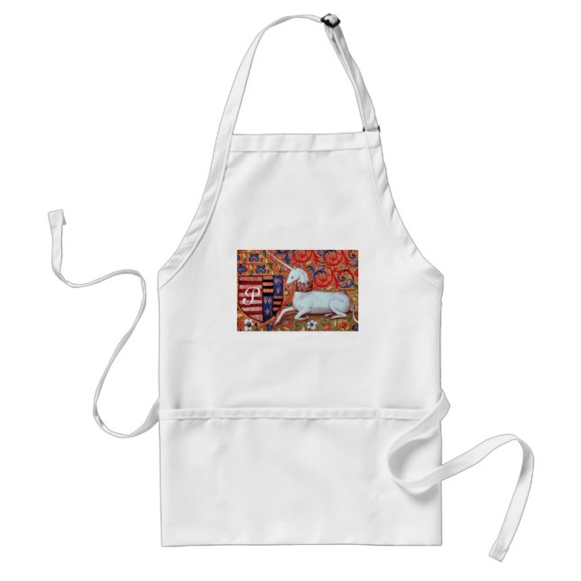UNICORN AND FANTASY FLOWERS,FLORAL MOTIFS MONOGRAM STANDARD APRON (Front)