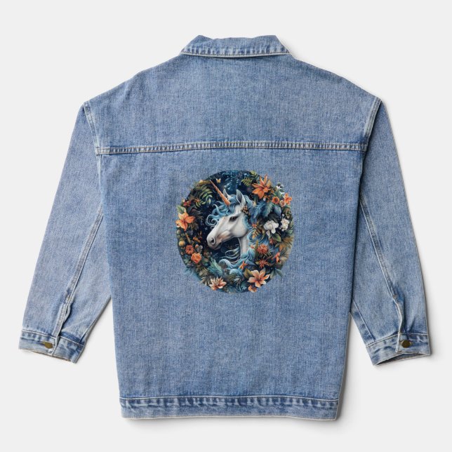 Unicorn and flowers fantasy design denim jacket (Back)