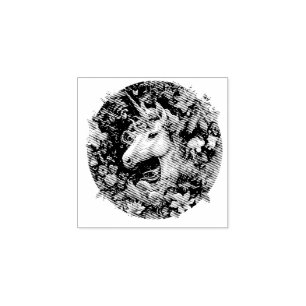 Unicorn and flowers fantasy design rubber stamp