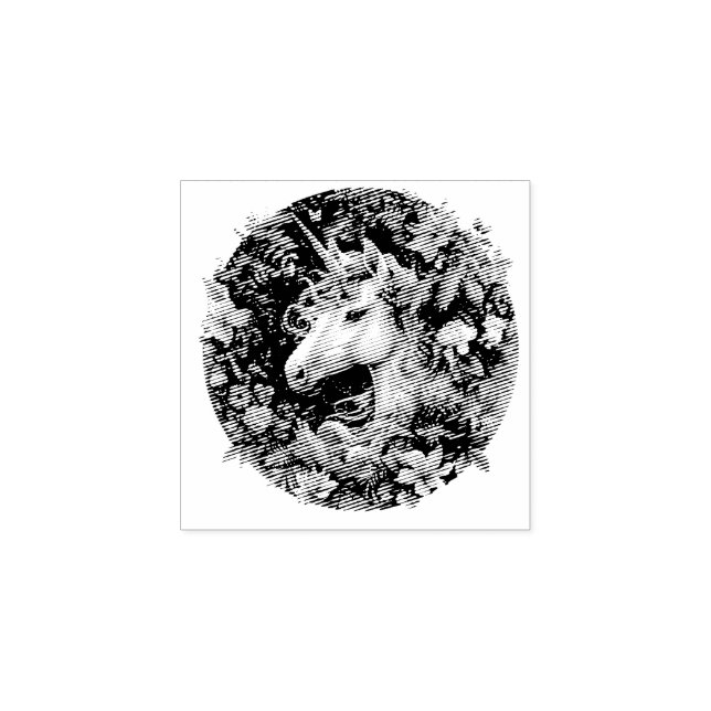 Unicorn and flowers fantasy design rubber stamp (Imprint)