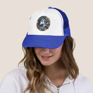 Unicorn and flowers fantasy design trucker hat