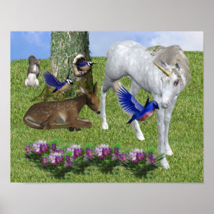 Unicorn And Friends Fantasy Horse Poster