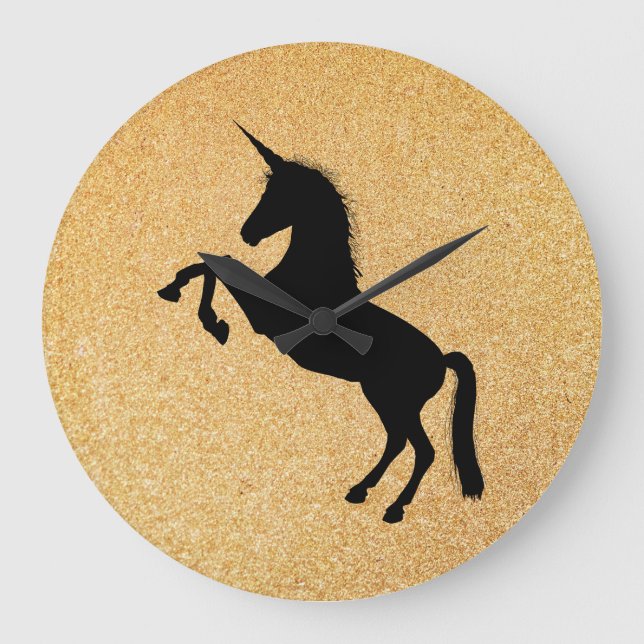 Unicorn And Gold Glitter Large Clock (Front)