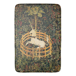 UNICORN AND GOTHIC FANTASY FLOWERS,FLORAL MOTIFS BATH MAT