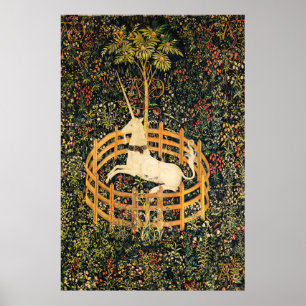 UNICORN AND GOTHIC FANTASY FLOWERS,FLORAL MOTIFS POSTER