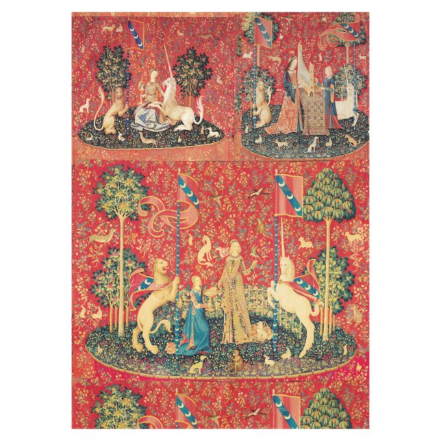 UNICORN AND GOTHIC FANTASY FLOWERS,FLORAL MOTIFS TABLECLOTH (Front)