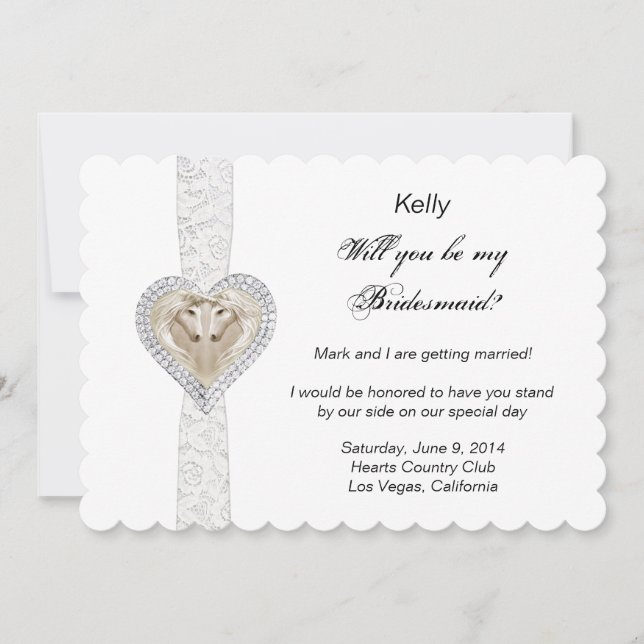 Unicorn And Lace Wedding Bridesmaid Card (Front)