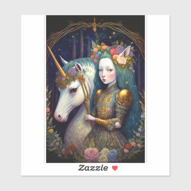 Unicorn and Lady Fantasy Art (Sheet)