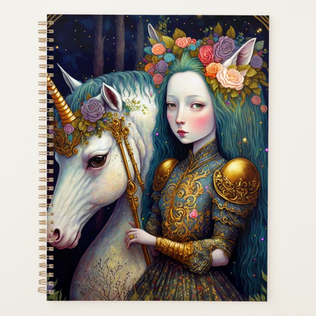 Unicorn and Lady Fantasy Art Planner (Front)