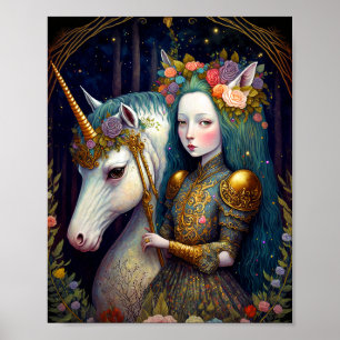 Unicorn and Lady Fantasy Art Poster
