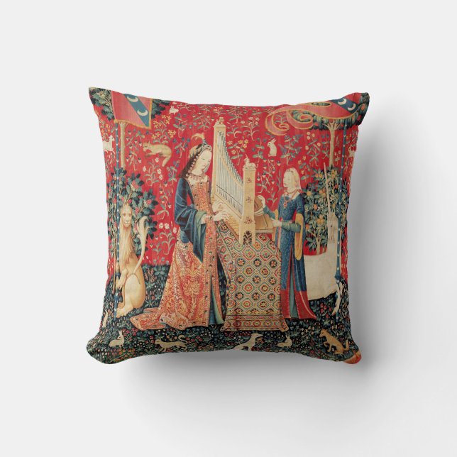 UNICORN AND LADY PLAYING ORGAN WITH ANIMALS CUSHION (Front)