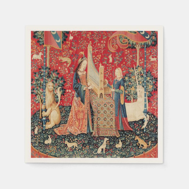 UNICORN AND LADY PLAYING ORGAN WITH ANIMALS NAPKIN (Front)