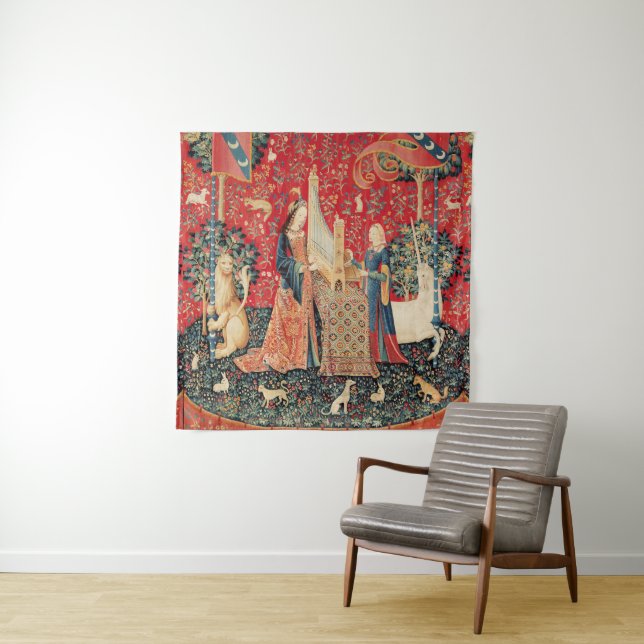 UNICORN AND LADY PLAYING ORGAN WITH ANIMALS TAPESTRY (In Situ)