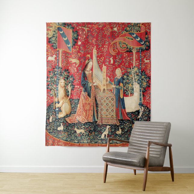 UNICORN AND LADY PLAYING ORGAN WITH ANIMALS TAPESTRY (In Situ)
