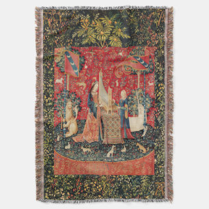 UNICORN AND LADY PLAYING ORGAN WITH ANIMALS THROW BLANKET