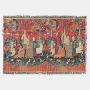 UNICORN AND LADY PLAYING ORGAN WITH ANIMALS THROW BLANKET